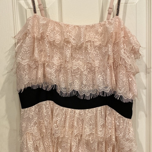 Beautiful Pink Layered Lace Mini DressBlack. Adjustable straps w/Beading detail - Picture 5 of 13